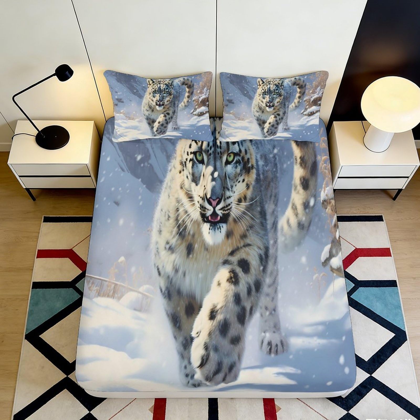 Pnayamiorkfel Style-6 3D Printed Snow Leopard Fitted Sheet Microfiber Soft Breathable Wild Cat Bed Cover For Bedroom Dorm Decor 90X200x25cm