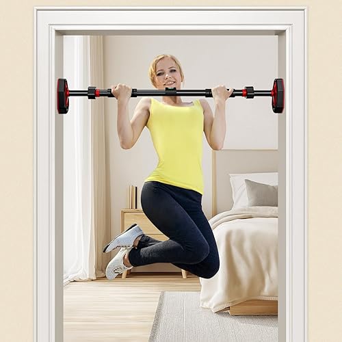 Miniatura 5 de Barra de dominadas ajustable para marco de puerta con agarre acolchado para gimnasio en casa, barra de dominadas portátil para interiores,