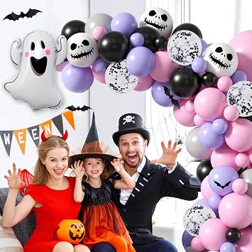 2024 Halloween Style Balloon Set, Ghost Skull Balloons, Set of 98, Halloween Party Decorations, Photography Background, Halloween Theme Balloon Arch Kit, Indoor and Outdoor Use, Halloween Party Supplies, Decoration