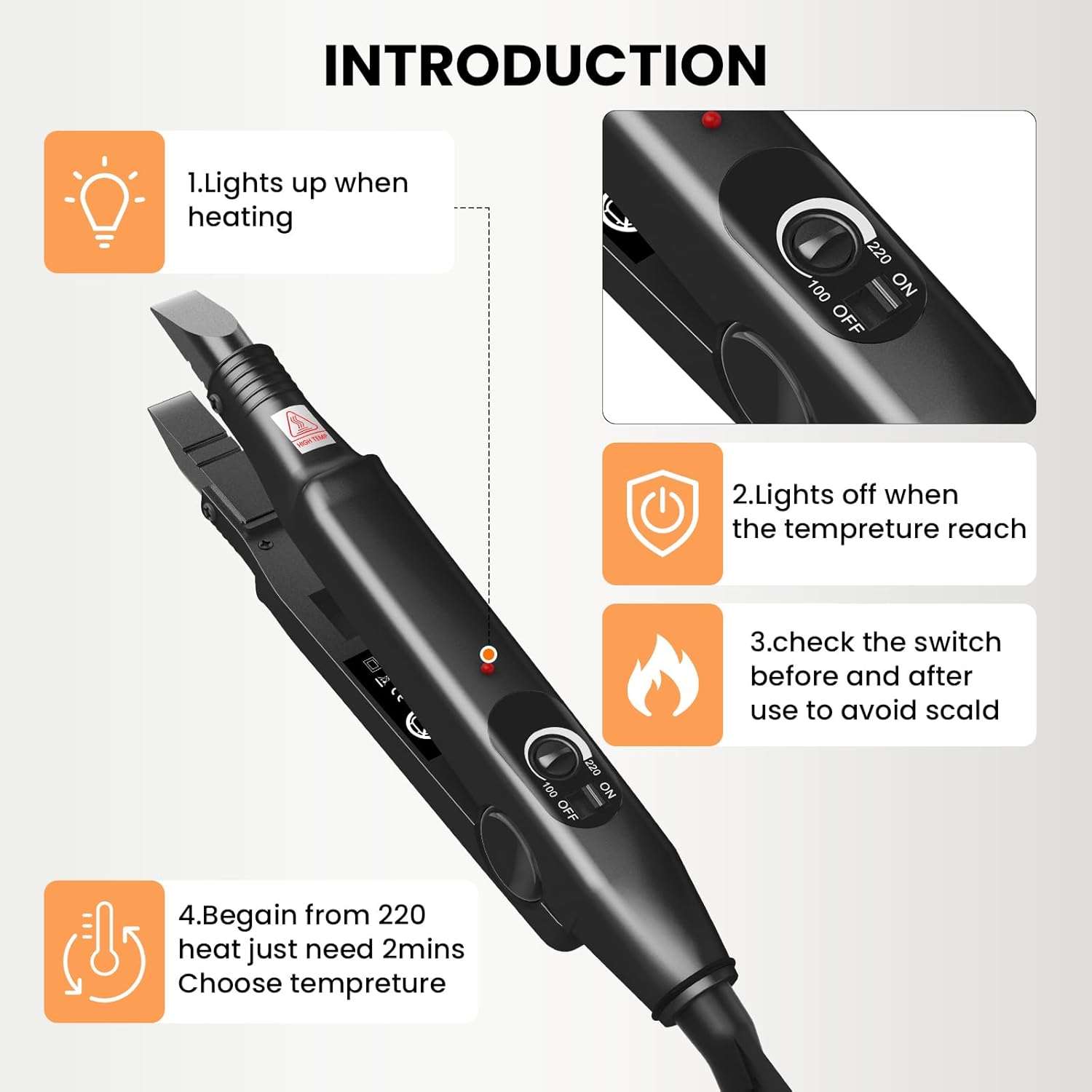 TopWigy Professional Hair Extensions Tool Hair Connector Fusion Heat Iron Connector Wand Temperature Adjustable Melting Tool with US Plug (Black B-tip)