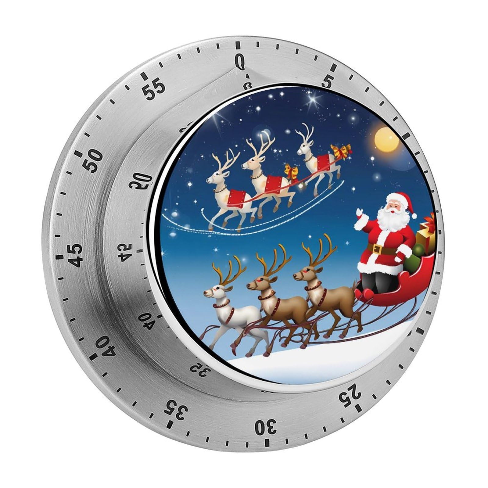 Merry Christmas Santa Claus Reindeer Sled Kitchen Timer for Cooking,Chef Cooking Timer Clock with Loud Alarm Stainless Steel Countdown Timer No Batteries for Home Baking Cooking