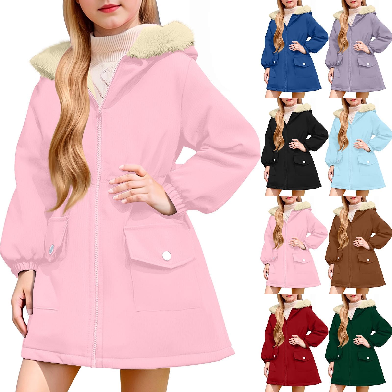 Generisch Wintermantel Mädchen Lang Kinder Winterjacke Kapuzenjacke Warme Tasche Outdoorjacke