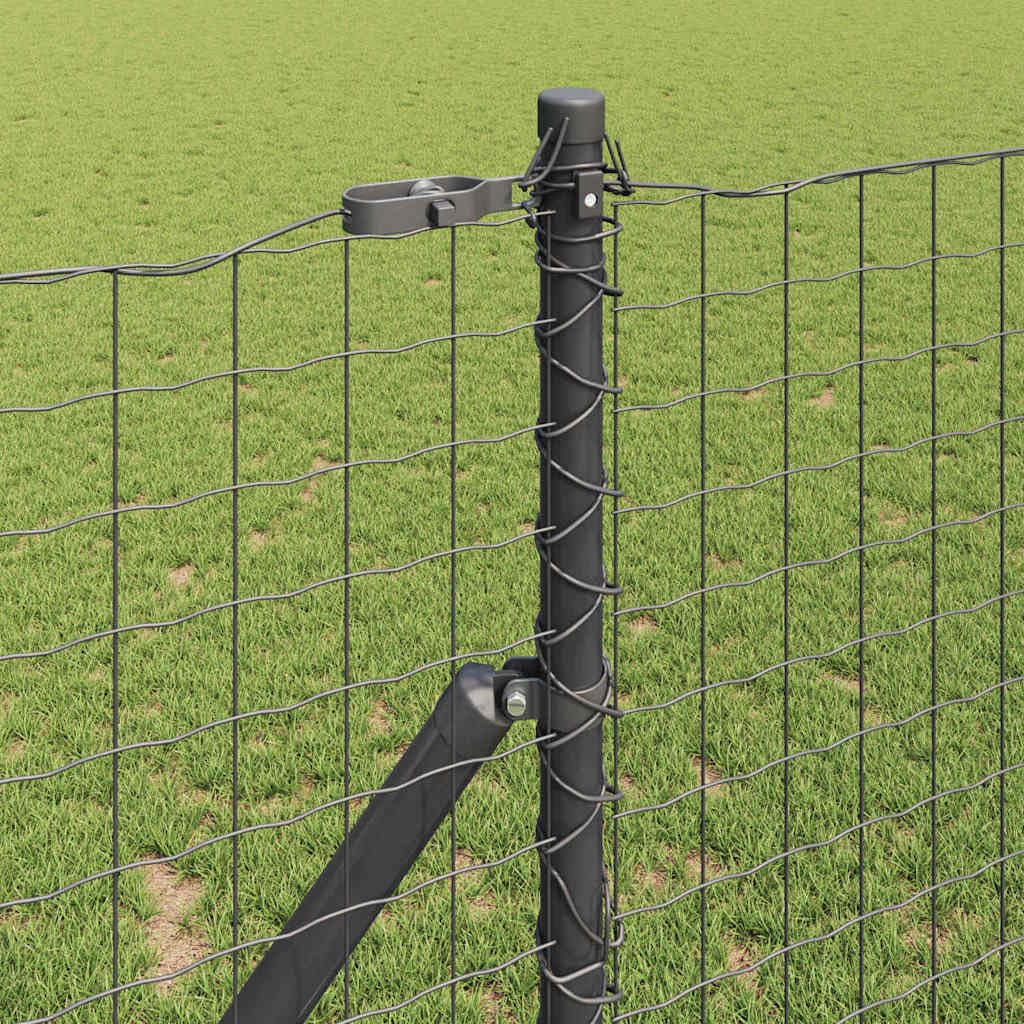 Mangloder - Postes de valla incrustados de acero con recubrimiento en polvo, 52 unidades, color gris, con tapas de plástico y elementos de fijación para jardín, terraza y exteriores para limitar la