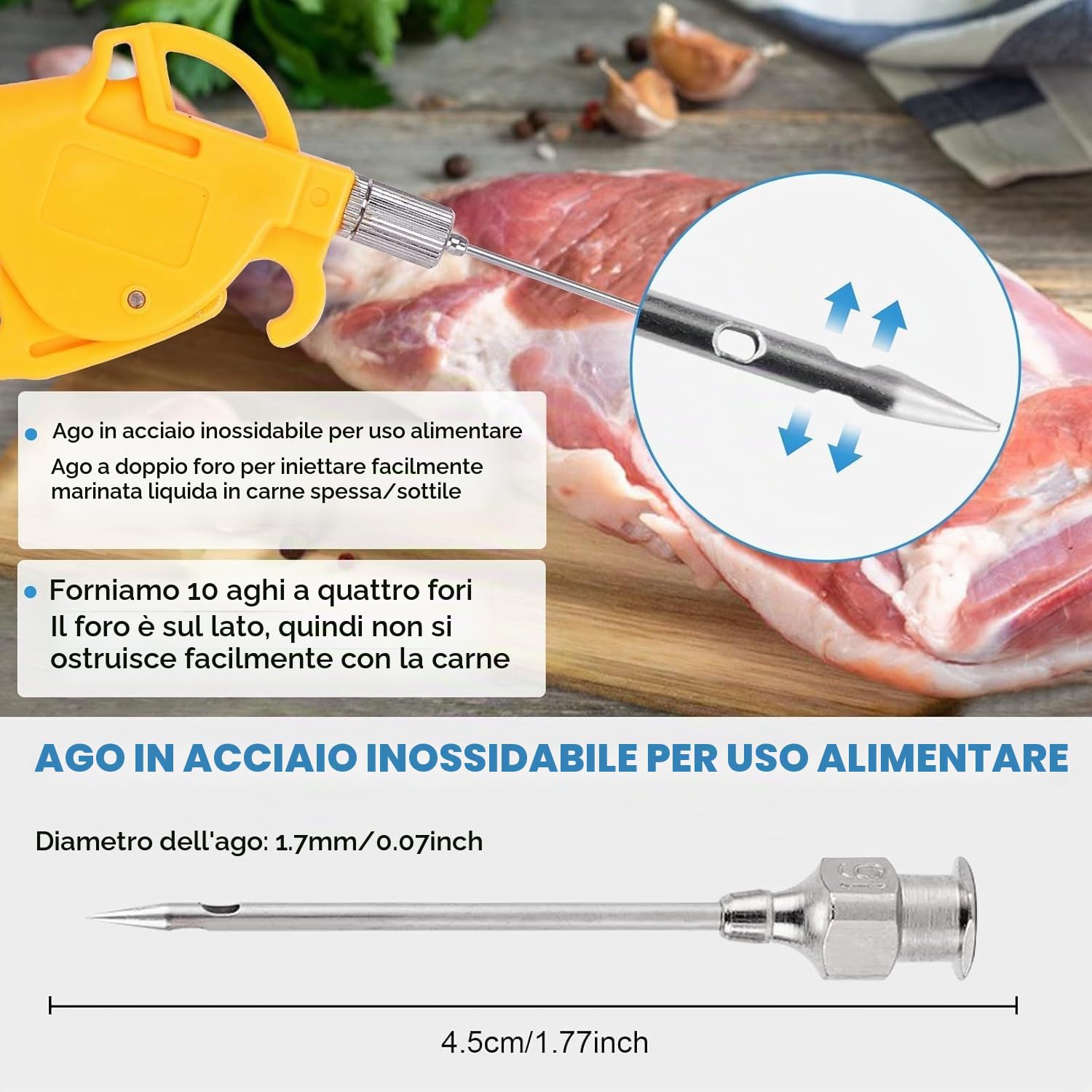 MXBAOHENG Siringa per Carne Pompa con 10 Aghi Elettrica per Pistola a iniezione di Carne 50W Elettrico Marinata Iniettore Siringa di Carne in Acciaio Inossidabile per arrosto di Tacchino,Maiale,Manzo