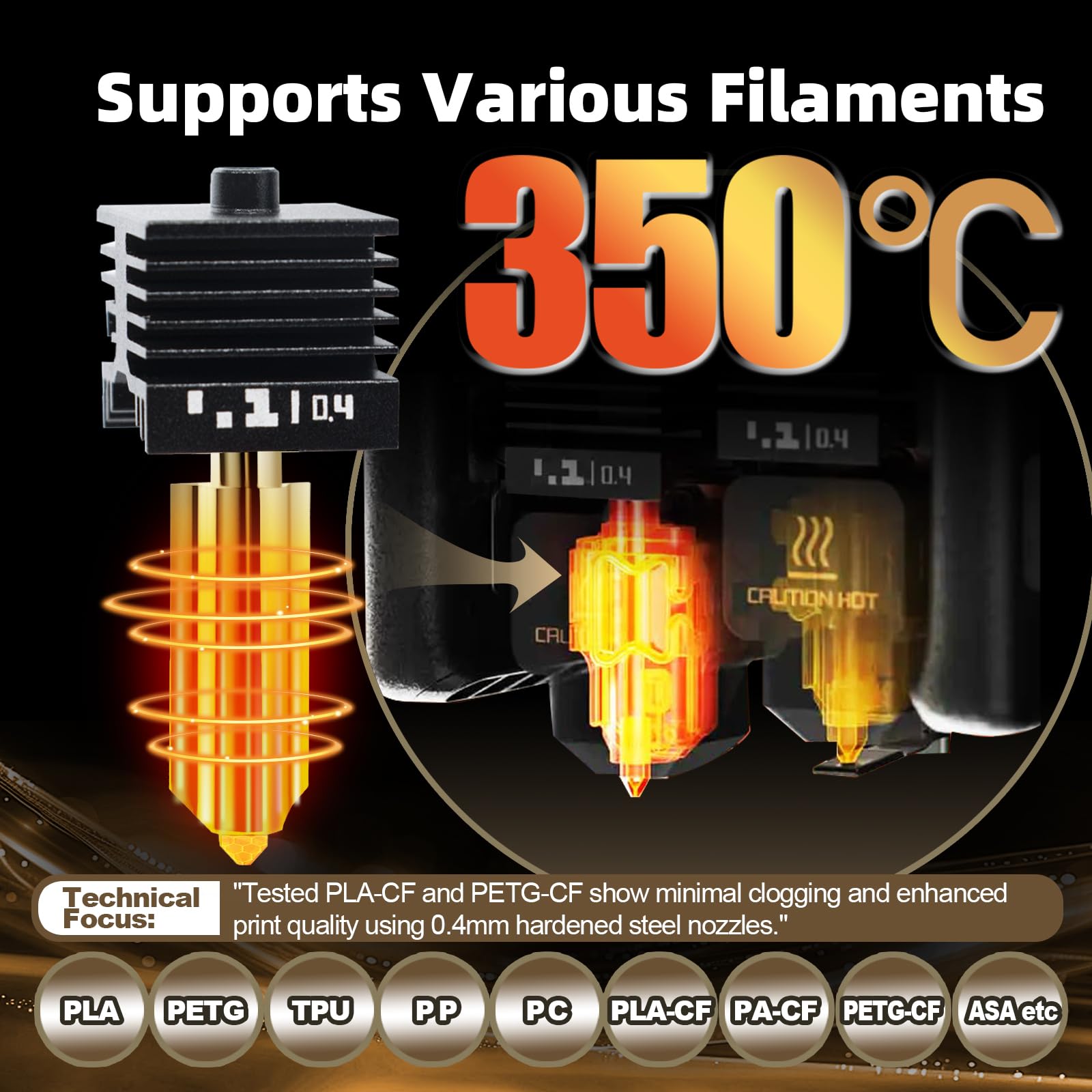 IdeaFormer 2 szt. 0,4 mm H2D/H2S Hotend do bambusa, dysza ze stali hartowanej, zestaw Hotend do Bambu Lab H2D H2S