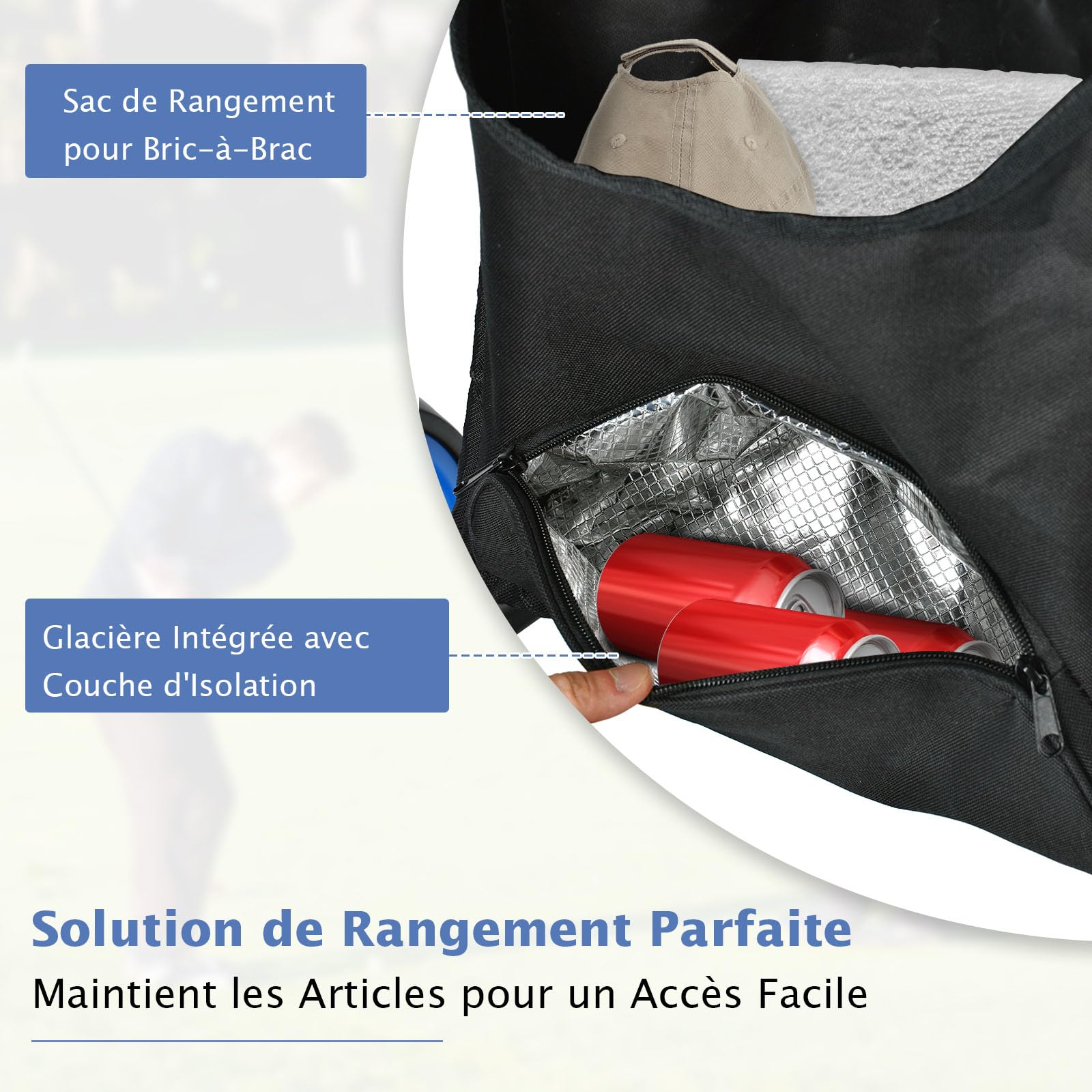 COSTWAY Chariot de Golf Pliable à Pousser ou à Tirer à 4 Roues, Chariot de Golf Léger avec Sac Imperméable et Frein à Pied Porte-Parapluie Réglable Poignée Réglable