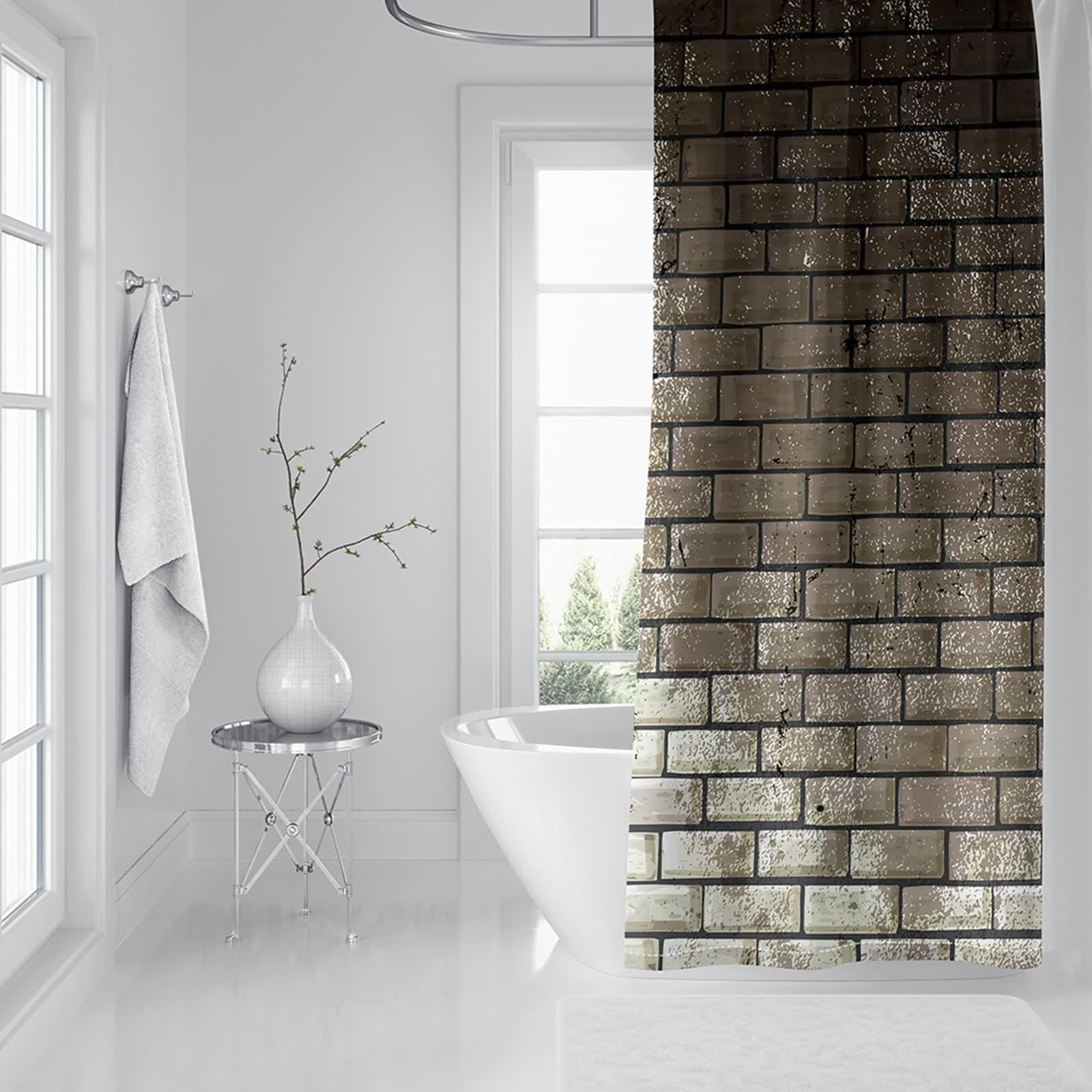 Duschvorhang 200x200 cm Wasserdicht Waschbar Weiß Grau, Ziegelsteine Wand Muster Anti-Schimmel Badevorhang Polyester Wasserdicht Waschbar Cloth Duschvorhänge im Badezimmer für Badewanne
