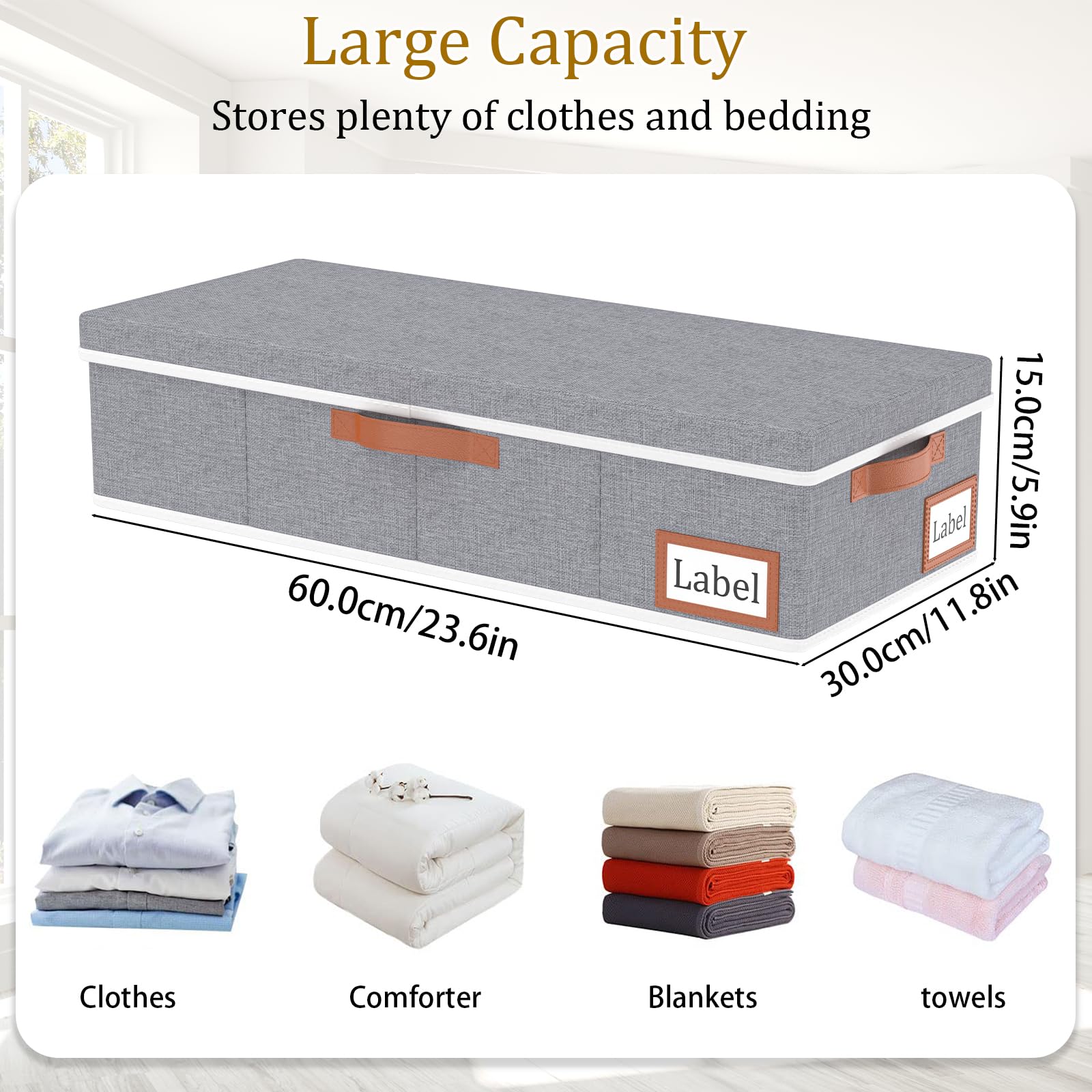 2 Contenitori Sottoletto Pieghevoli | 80x40x15cm, Beige | Per Vestiti, Coperte | Con Maniglie - Foto 10