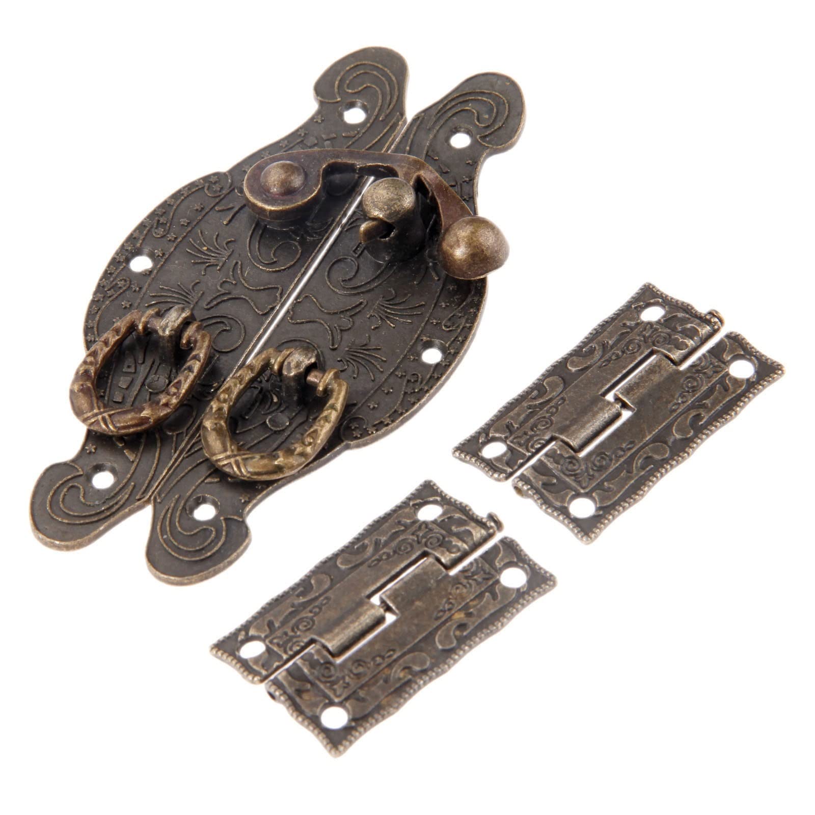 SFJSFIMQ Latch Lock Furniture Fittings Antique Bronze Cabinet Hinges Wooden Box Case Toggle Hasp Latch Furniture Vintage Hardware