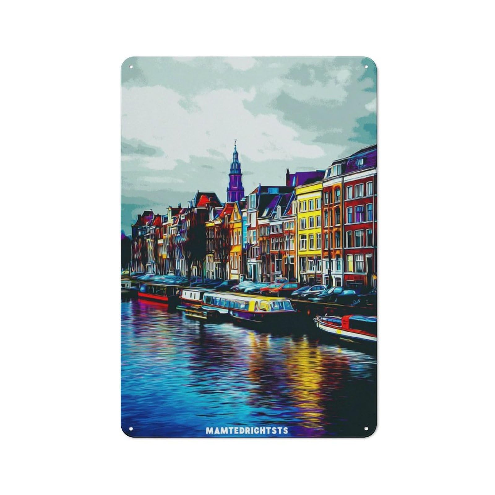 Junmoney Colorful Canal Reflections Tin Wall Plaque 30X20cm With For Hobby Room Or Studio, For Updating Hobby Room And Studio After Moving