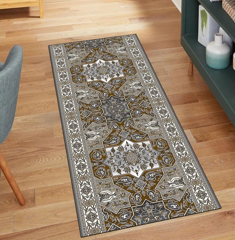 Alfombra antideslizante para pasillo gris de 70 x 160 cm lavable moderna de hogar