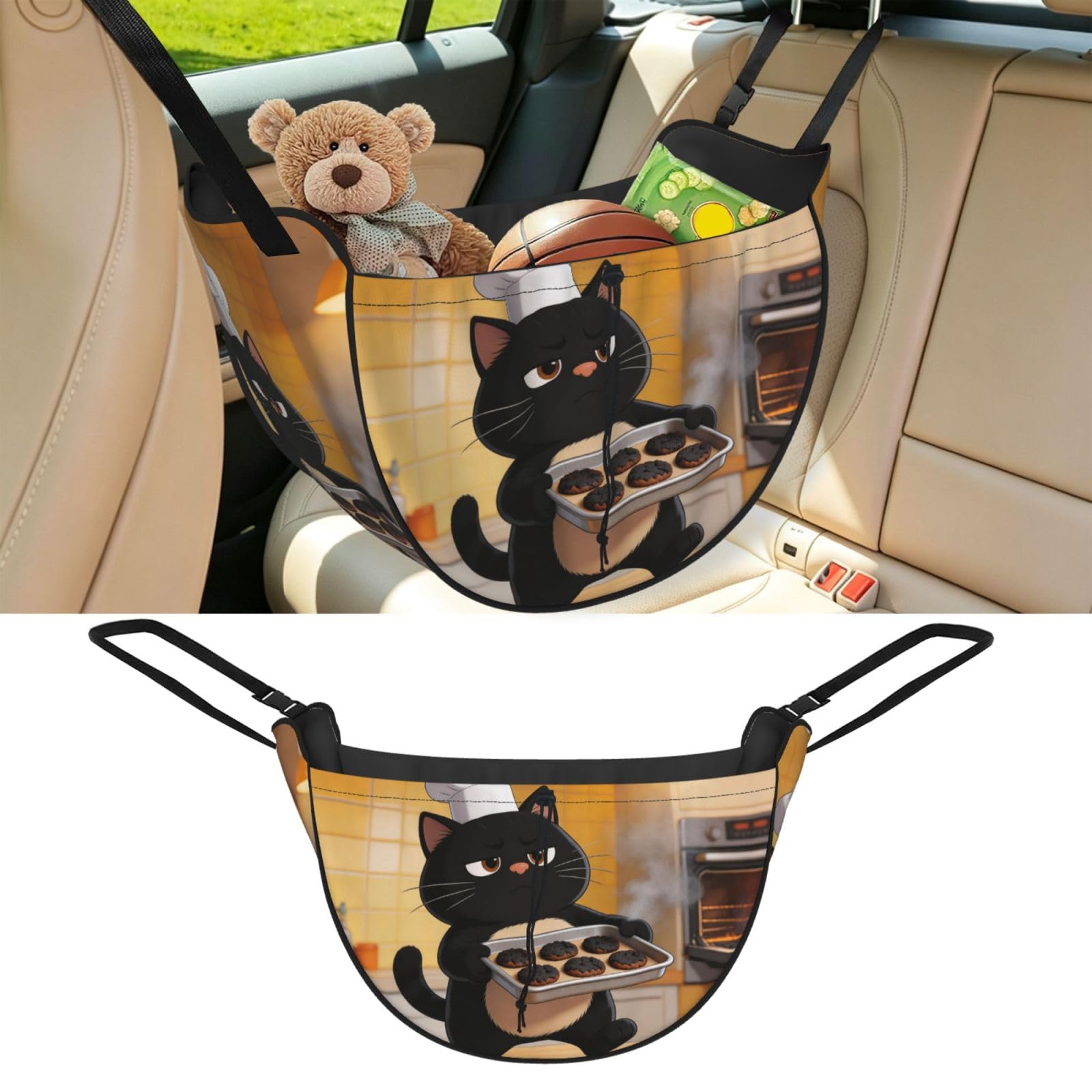 Cntdbu Black Baking Cat Car Seat Organizer-Backseat Storage Bag For Travel