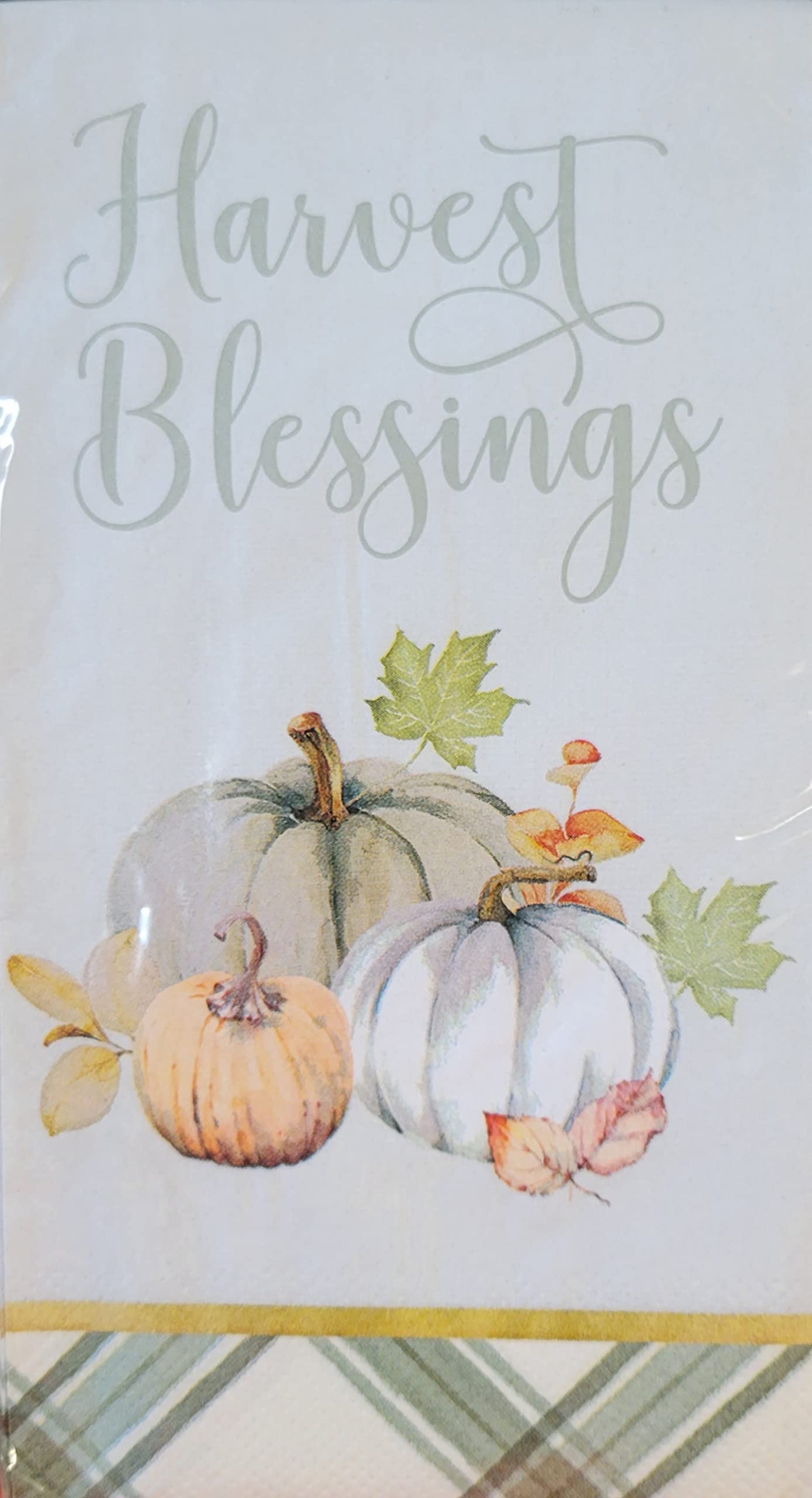 Photo 1 of 3pk- Nantucket Harvest Sage Fall Pumpkins Guest Hostess Paper Napkin, 20 count, 2 ply, 4.25 x7.75 inch size folded, Made in USA