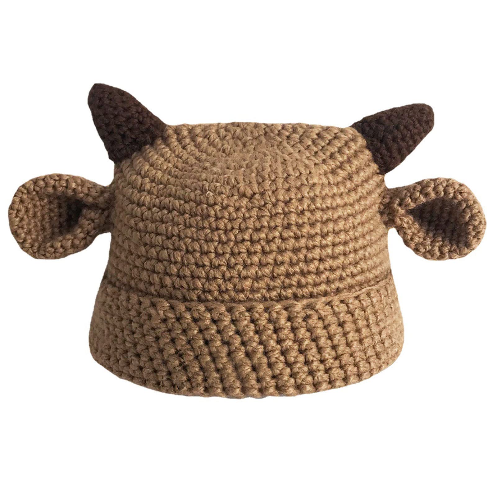Students Acrylic Fibres Calf Horn Shape Hat Outdoor Windproof for Children Keep Warming Protect Ear Coffee