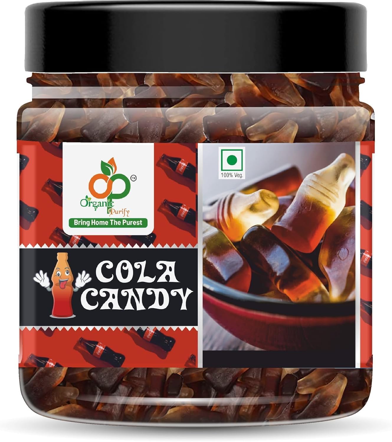 Organic Purify Cola Flavored Bottle Candy 800 GM | Hard Candy | Jar Pack | Sweet & Refreshing Cola Taste