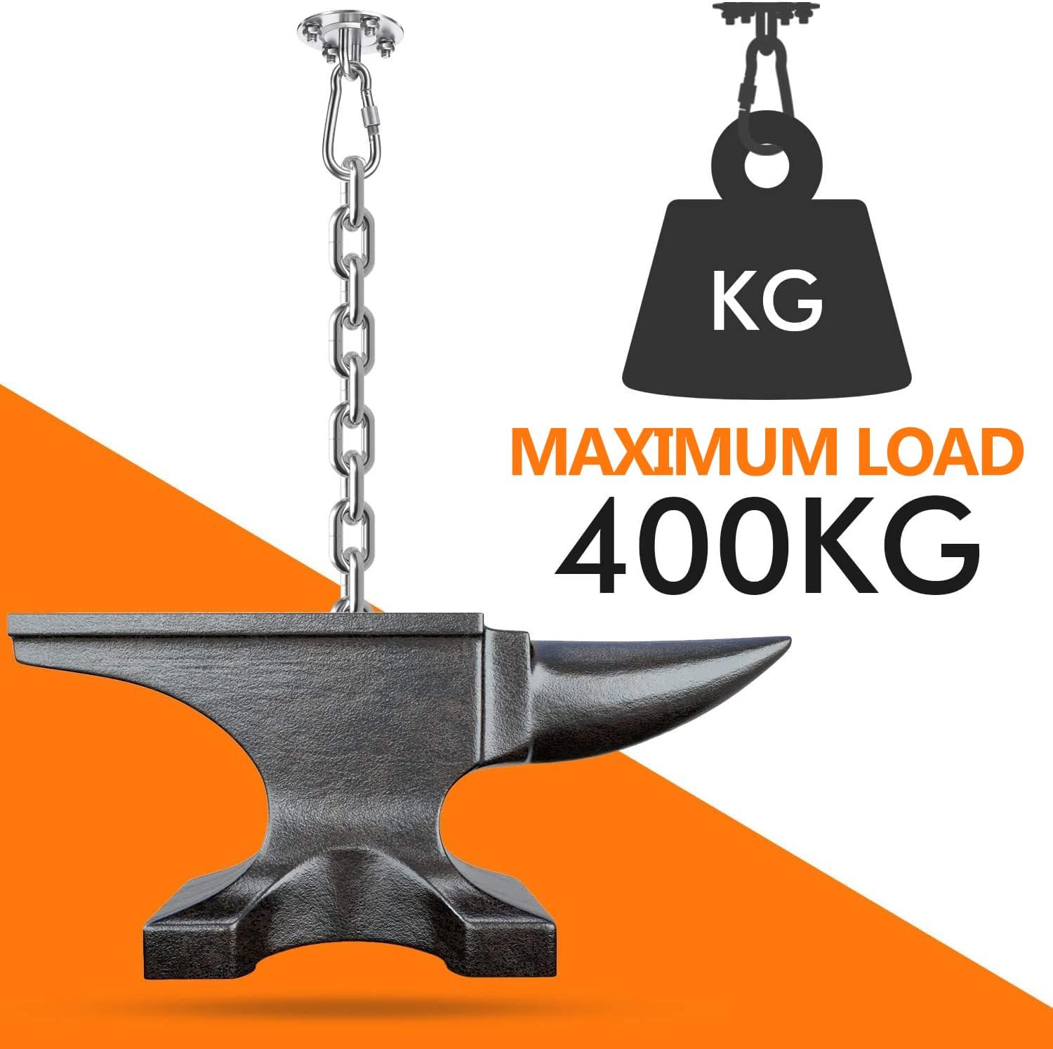 Gancio da Soffitto Acciaio Inossidabile 400 kg Anello M8 360° Rotazione per Sacco da Boxe