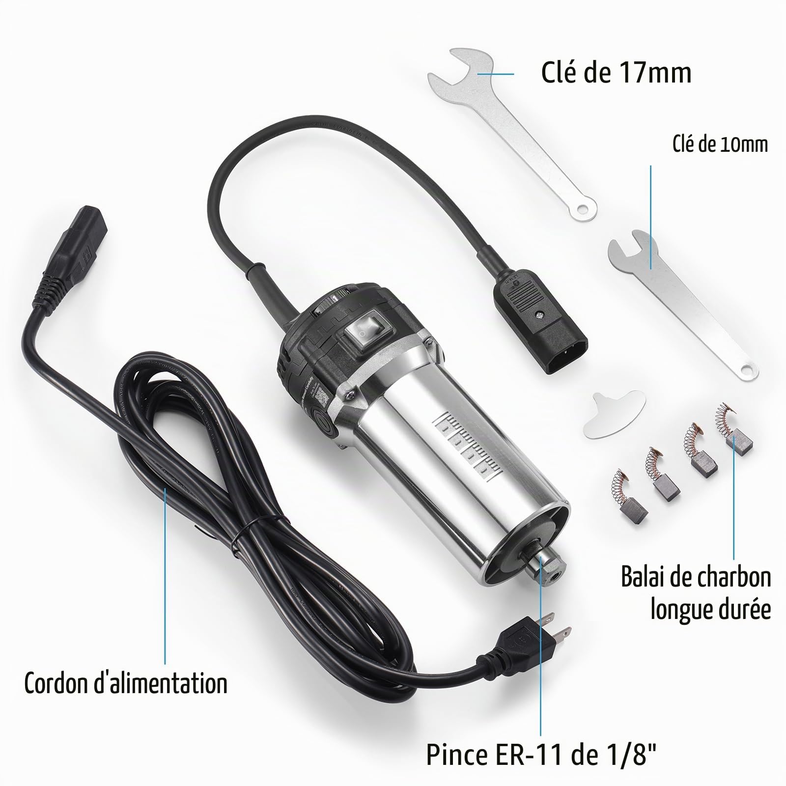 Genmitsu Routeur compact CNC 710 W de 65 mm de diamètre, moteur de broche avec écran numérique LCD, 6 vitesses réglables, pince ER11 de 0,3 cm, 4 balais de carbone, pour fraiseuse CNC
