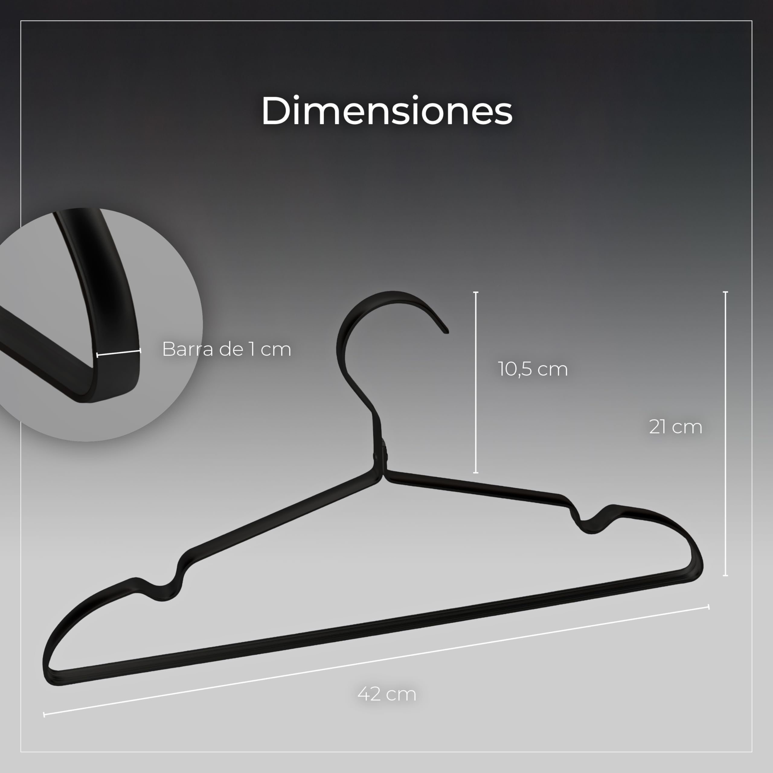 Parusia Percha de metal negro, 42 cm de ancho, 1 cm de grosor, inoxidable, estable, para ahorrar espacio, almacenamiento y organización de armario, perchero, ropa colgador (20)