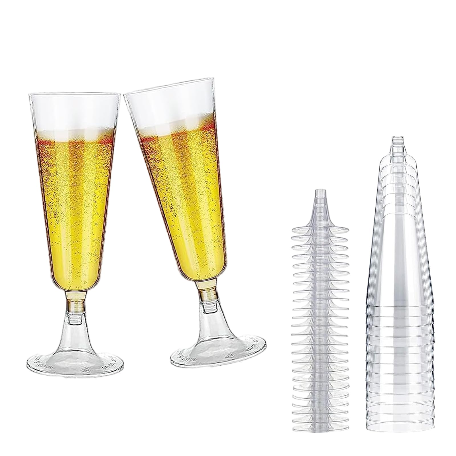 Mualady 50 Stks Heldere Plastic Champagnefluiten, 160ml/5oz Herbruikbare Prosecco Glazen, Stevige Plastic Champagnefluiten, Elegante Wijnglazen voor Bruiloft, Feest, Verjaardag