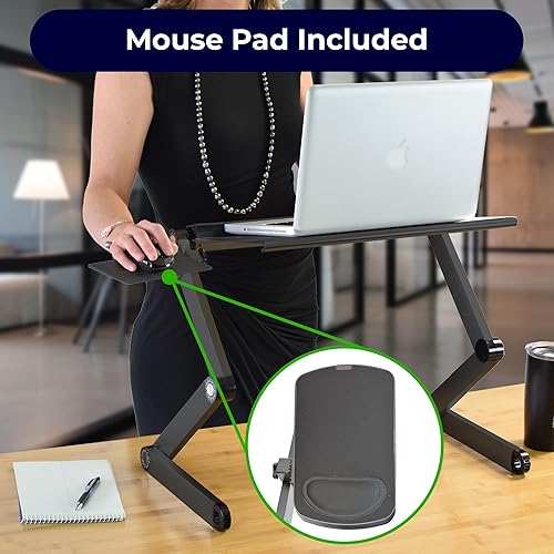 Miniatura 4 de WorkEZ - Soporte ajustable de refrigeración para computadora de escritorio con ventilador, puertos USB, alfombrilla de mouse, ergonómica, plegable,