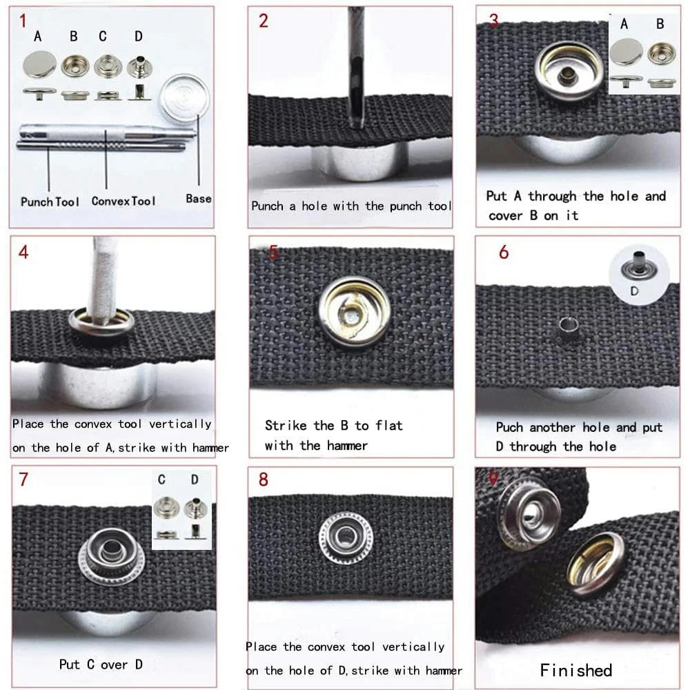 Kit De 100 Fermoirs à Pression Bateau 15mm - Argent, Acier Inox, Pour Cuir, Toile, DIY