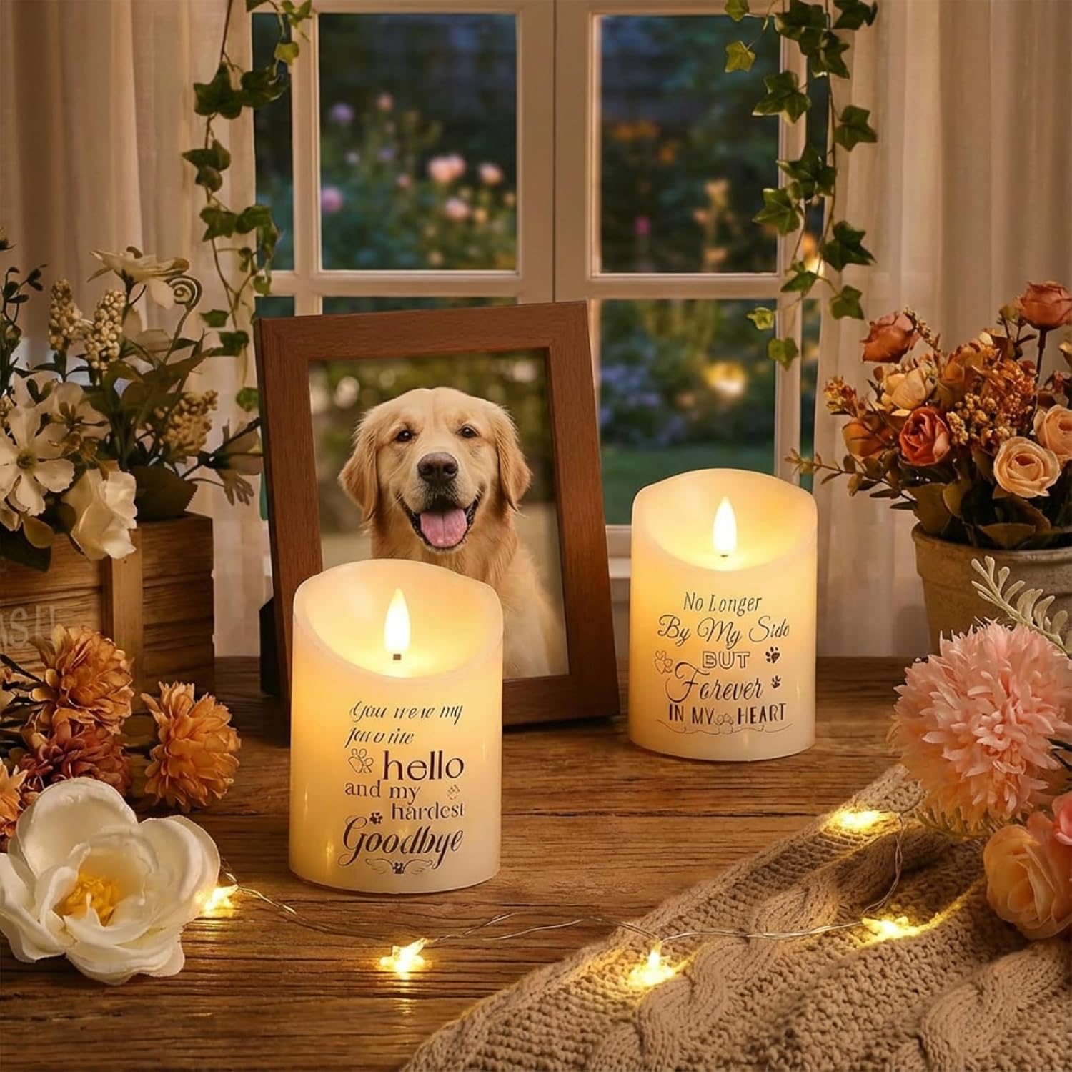 Copkim 2 Pcs Dog Memorial Gifts for Loss of Dog Flameless Memorial Candles LED Pet Loss Sympathy Candles Gifts for Pet Lovers Friends Families in Memory of Doggie Passing Away