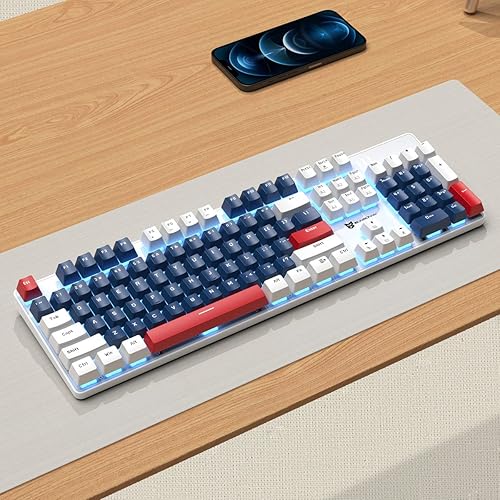 Miniatura 7 de Teclado mecánico para juegos Teclado para juegos con cable Teclado retroiluminado blanco con interruptores rojos y 104 teclas Teclado mecánico