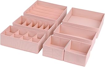 DIMJ Organizer Armadio - Organizer Cassetti Organizzatore Armadio, Organizzatore Cassetti Pieghevole non Tessuto Contenitori Vestiti, per Intimo, Magliette, Pantaloni, 7 Pezzi (Rosa)
