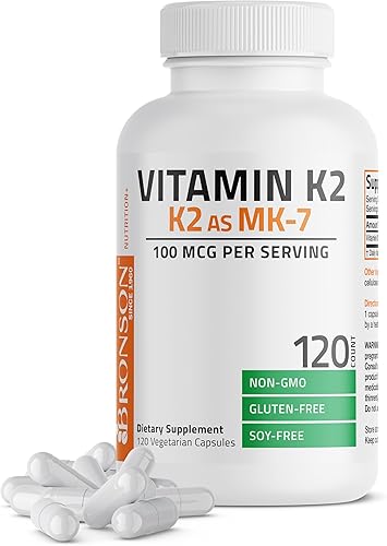 Bronson Vitamina K2 como MK-7 Menaquinona 100 mcg sin OGM, 120 cápsulas