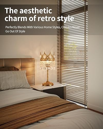 Miniatura 2 de Lámpara de mesita de noche para dormitorio, lámpara de escritorio de cristal en forma de corona, lámpara de mesa de noche dorada Plug & Play con