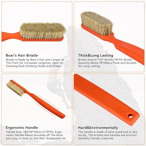 Miniatura 4 de Cepillo de tiza de dos piedras con cerdas de pelo de jabalí gruesas, ultra durables, con mango ergonómico, portátil con bolsa de tiza de escalada