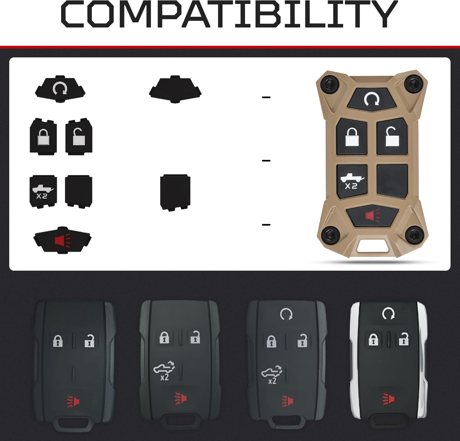 AJT DESIGN V1.5 Chevy Key Fob Replacement Case for Silverado, GMC Sierra 2014–2021 | Chevy Colorado, GMC Canyon 2013–2022 | USA Made Rugged Chevy Key Fob Case Shell | Tan