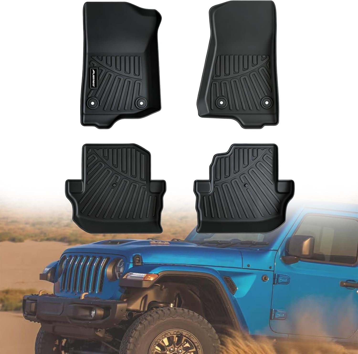 Floor Mats for 2018-2025 2026 Jeep Wrangler JL Unlimited 2-Door (Not Fit JK & 4XE), TPE All Weather Protection Heavy Duty 1st & 2nd Row Floor Liners Automotive Accessories,Black