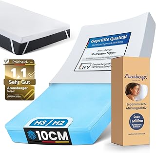 Arensberger Matratzen Topper 90x200cm | Höhe 10cm Luxury | Härtegrad H2 H3 | Geltopper Memory Foam Matratzentopper mit waschbarem Bezug | Matratzenauflage | für Federkern & Schaumstoffmatratzen