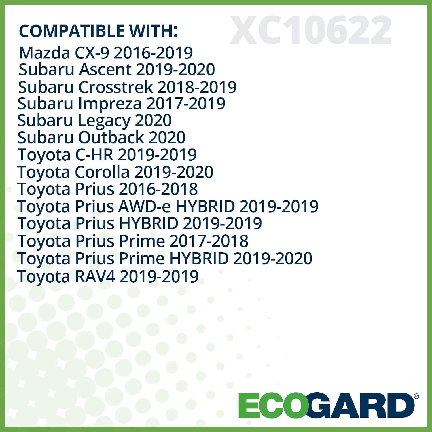 ECOGARD XC10622 Cabin Air Filter Fits 2019-2025 Toyota RAV4, Corolla, 2020-2025 Subaru Outback, 2019-2025 Ascent, 2016-2024 Toyota Prius, 2021-2024 Venza, RAV4 Prime