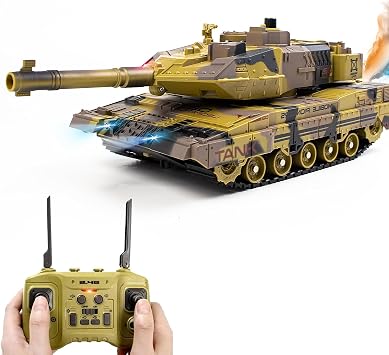RC Tank - 2.4Ghz Remote Control Army Tank Toys with Auto Demo Sound Light Smoke - 13 Channel Military Vehicles Model Gift for Kids Adults Boys Age 6-8 9-12, Army Beige