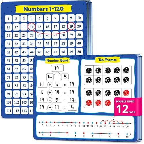 12 Pack 1-120 Number Chart Math Manipulatives Number Line for Kid