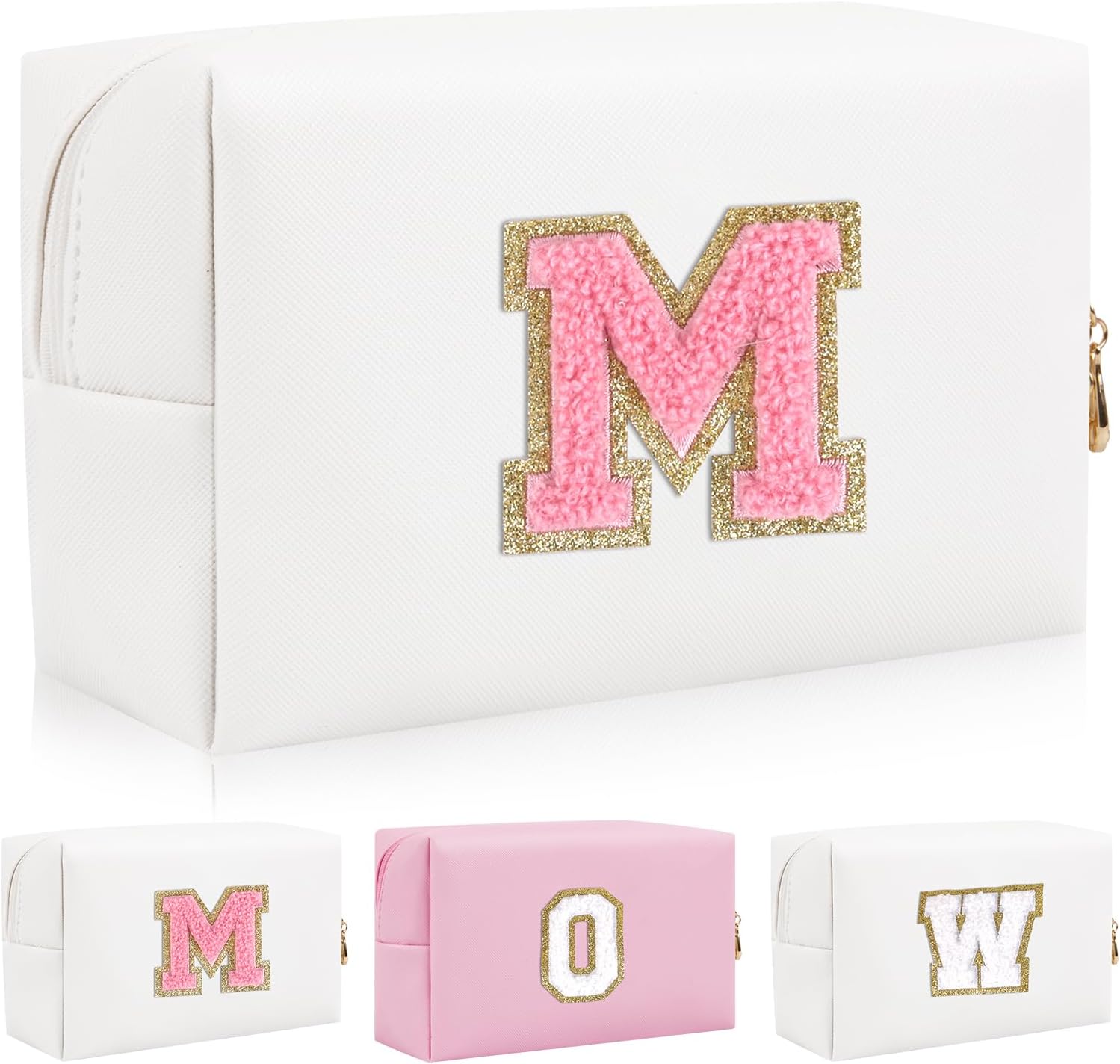 Personalized Initial Letter Patch Makeup Bag, Preppy