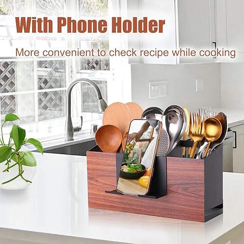 Miniatura 3 de Organizador de Utensilios Grande de Hierro con 3 Compartimentos para Encimera o Pared, Almacenamiento de Utensilios de Cocina (Negro)