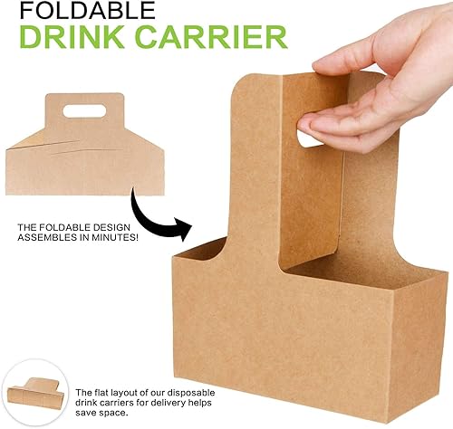 Miniatura 2 de Paquete de 40 portadores de bebidas Kraft con asas, 2 tazas o 4 tazas, soportes desechables de cartón para bebidas, ideales para todas tus bebidas y