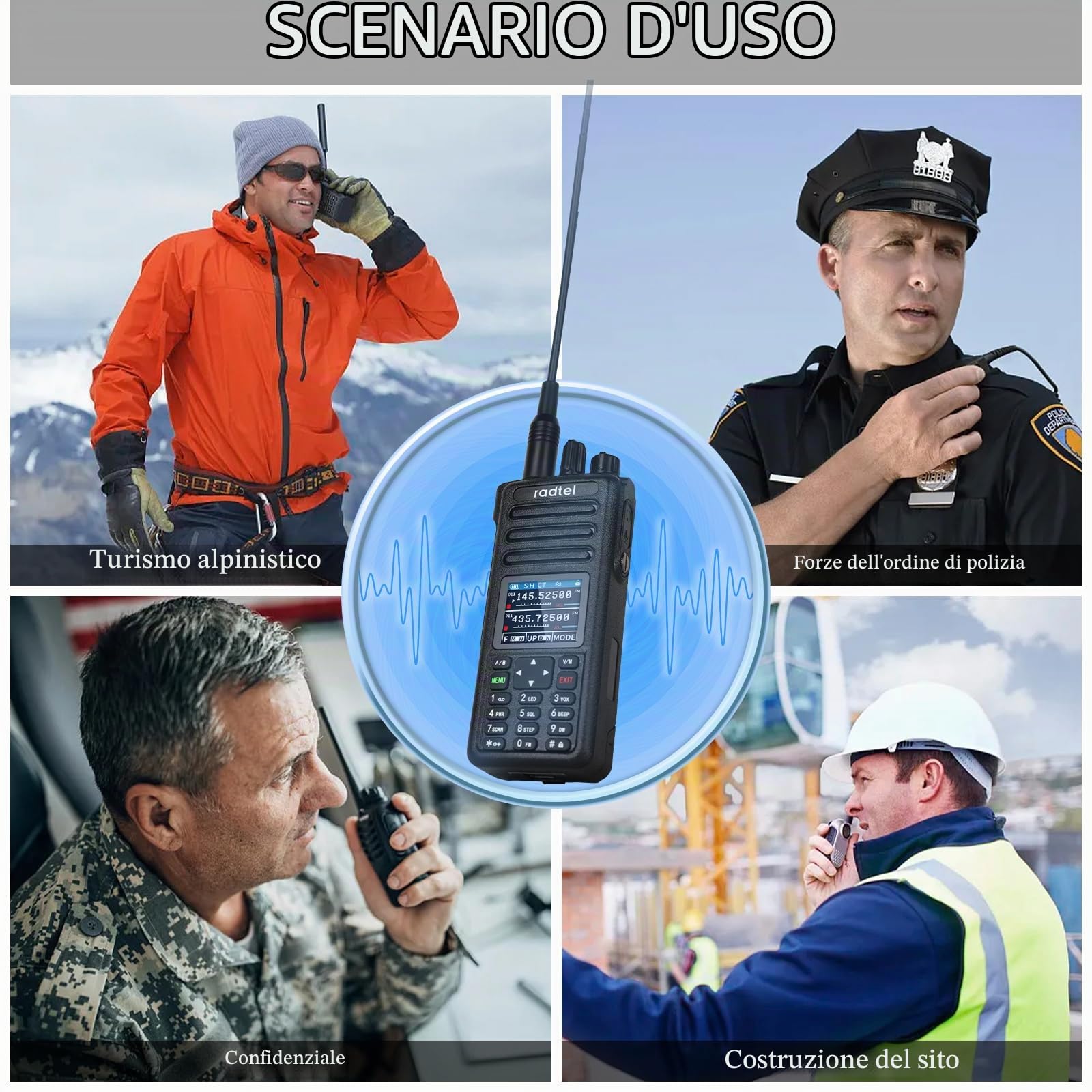 Radtel RT-730 10W Ham Radio Air Band Walkie Talkie, Full Band 199CH HT, Radio portatile a due vie a lunga portata ricaricabile con batteria USB-C, capacità di acquisizione di frequenze NOAA, FM e AM