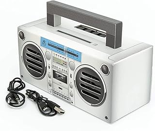 GPO Bronx Mini Bluetooth Speaker. Compact Retro Portable Speaker with Rechargeable Battery Includes USB Port, TF Card Port & Aux - Silver