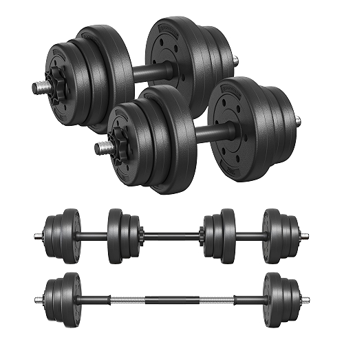 SONGMICS Conjunto de Halteres 2 em 1, 2 x 10 kg Halteres Ajustáveis com Barra Adicional para Barra, Anilhas Revestidas de Plástico, Exercício Fitness, Academia em Casa, Preto Tinta BRSYL20HBK SONGMICS Conjunto de Halteres 2 em 1, 2 x 10 kg Halteres Ajustáveis com Barra Adicional para Barra, Anilhas Revestidas de Plástico, Exercício Fitness, Academia em Casa, Preto Tinta BRSYL20HBK