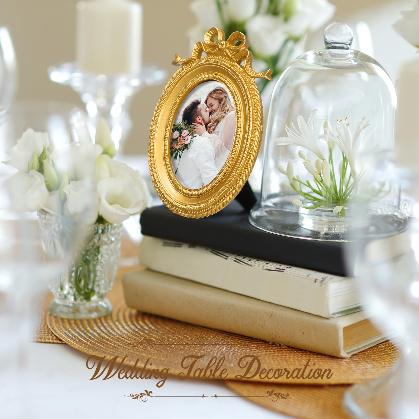 Vicenpal Kleine Bilderrahmen im Vintage-Stil, oval, goldfarben, Vintage-Stil, Barock, kunstvolles antikes Harz, oval, Tischdisplay für Zuhause, Hochzeit, 20 Stück