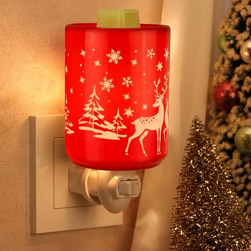 STAR MOON Calentador de luz nocturna de cera de cerámica con fragancia enchufable para decoración de Navidad, sin peligro de incendio, lleno de dos