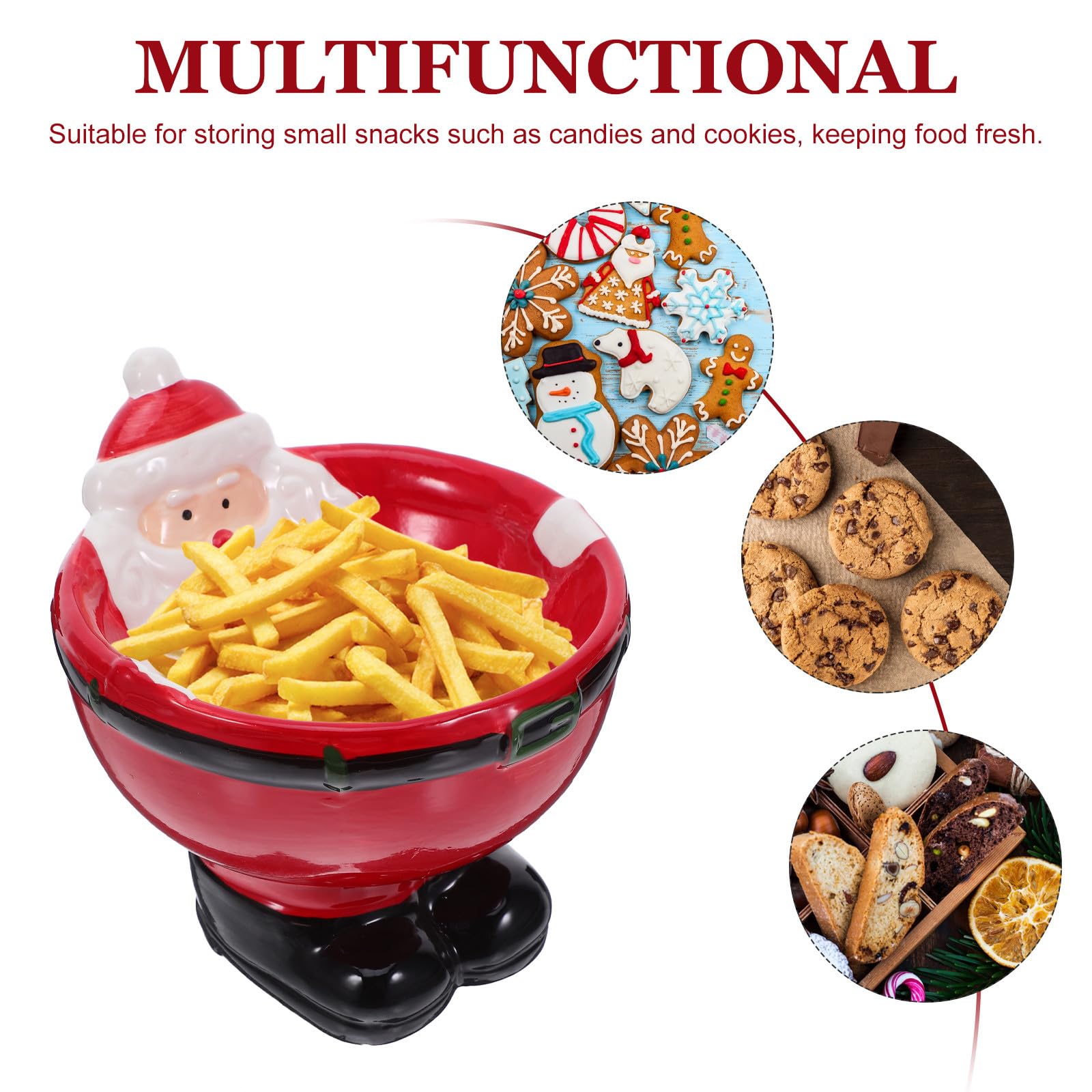 Uonlytech Bol à Bonbons en céramique de Noël - Bol décoratif sur Pied Père Noël pour collations, Biscuits, Fruits - Assiette à Dessert Dessin animé Plat à Bonbons de Vacances pour décoration