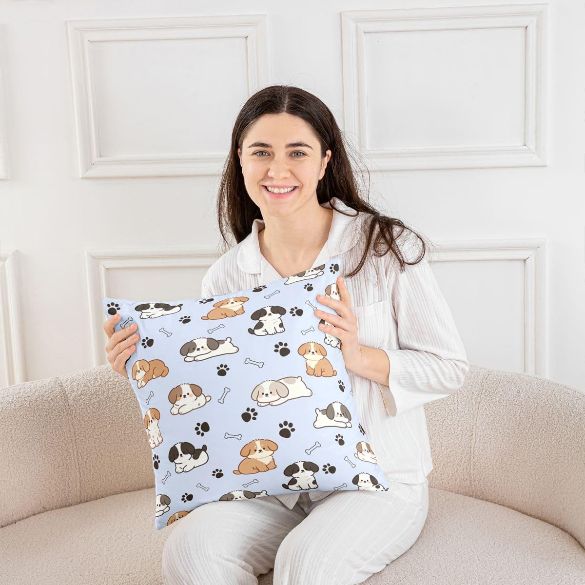 Castle Fairy Baby Blue Cartoon Puppy Cushion Cases 24X24 Set of 2 Cute Paw Print Throw Pillow Covers Kawaii Pet Themed Cushion Covers for Kids Decorative Pillowcases Soft Pillows Covers Paw Blue image 4