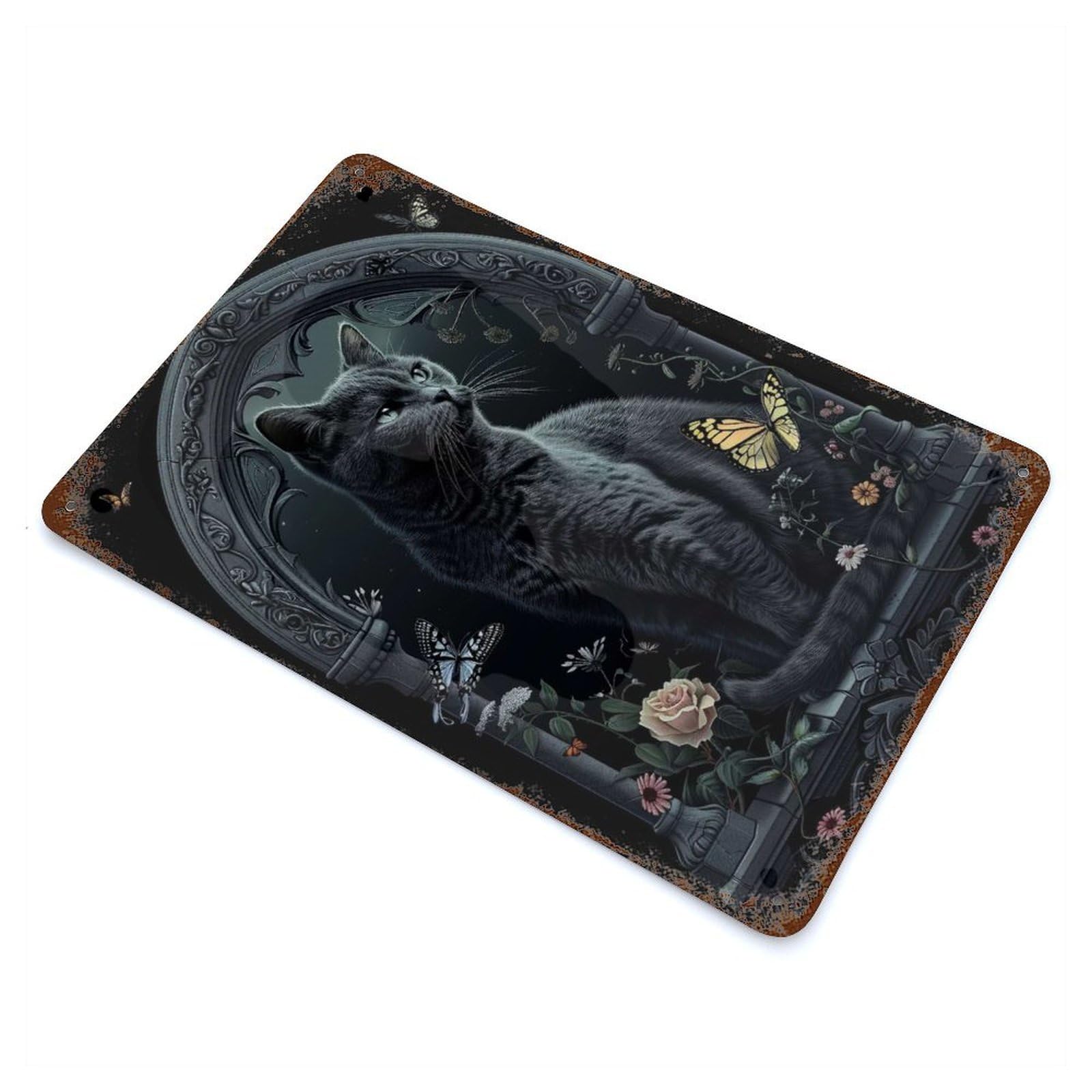 Aged Metal Wall Plaque with Chartreux Design 11.8"x7.9", for Cafe, Home Bar And Lounge Decor, Novelty Wall Decor