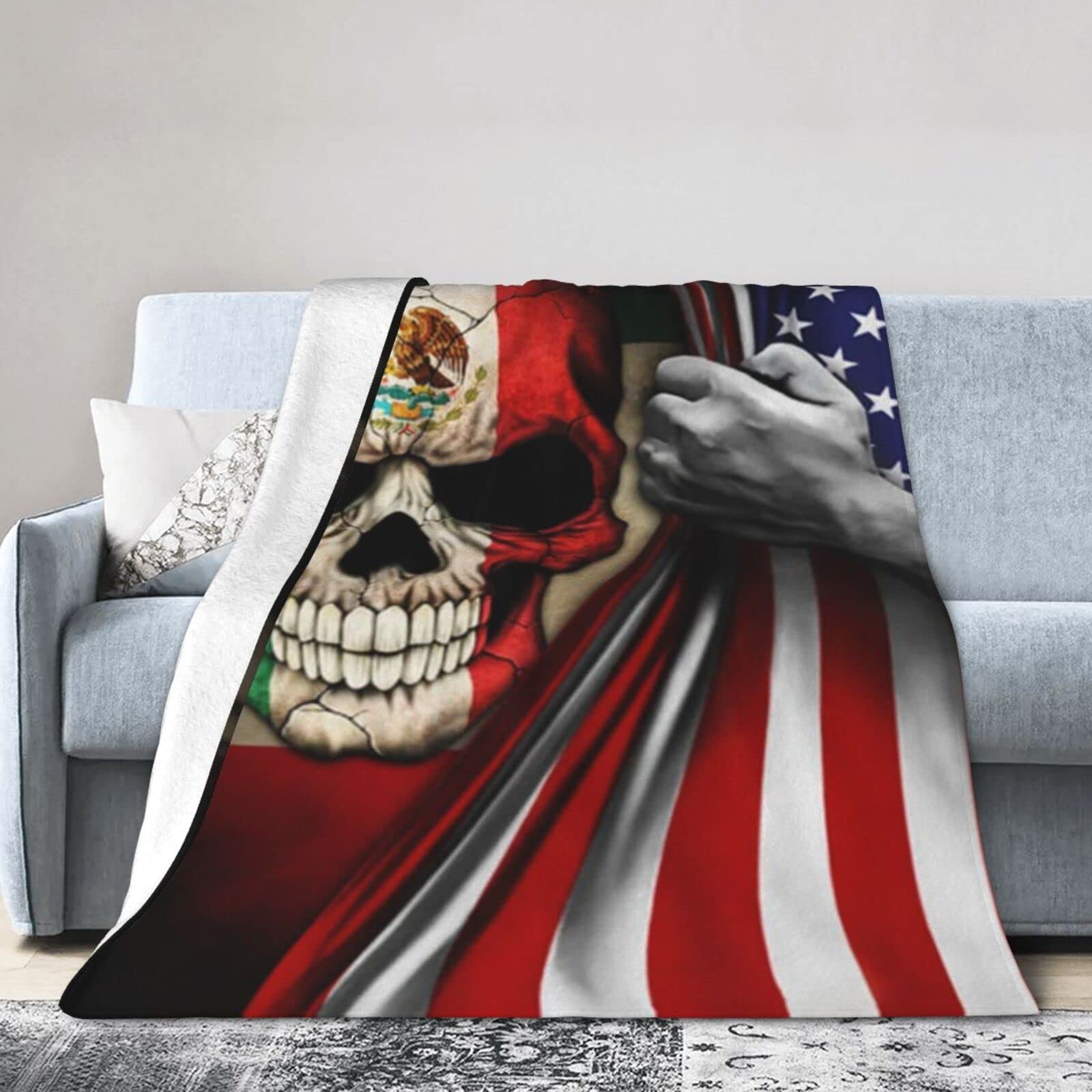 Lsjuee Christmas Flannel Fleece Blanket 40"X30" Mexican American Skull Bed Throw Blanket Weighted Ultra-Soft Travel Winter Blankets for Couple Keep Warm