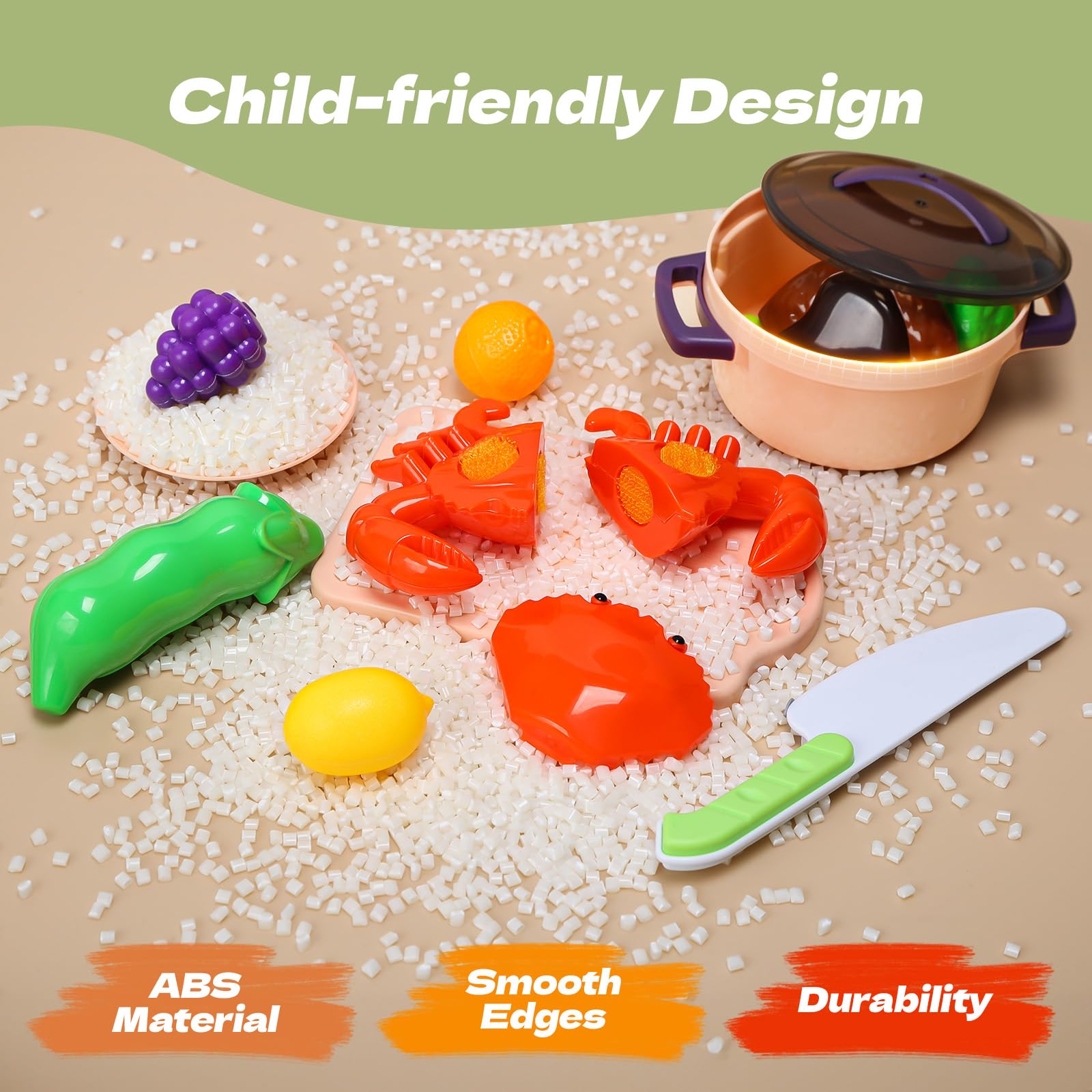 CUTE STONE Mini Accessoire Cuisine Enfant 51pcs, Jeu de Cuisine Imaginaire avec casseroles, poêles, ustensiles, Fruits et légumes à découper, Cadeau éducatif pour Tout-Petits, Filles et garçons.